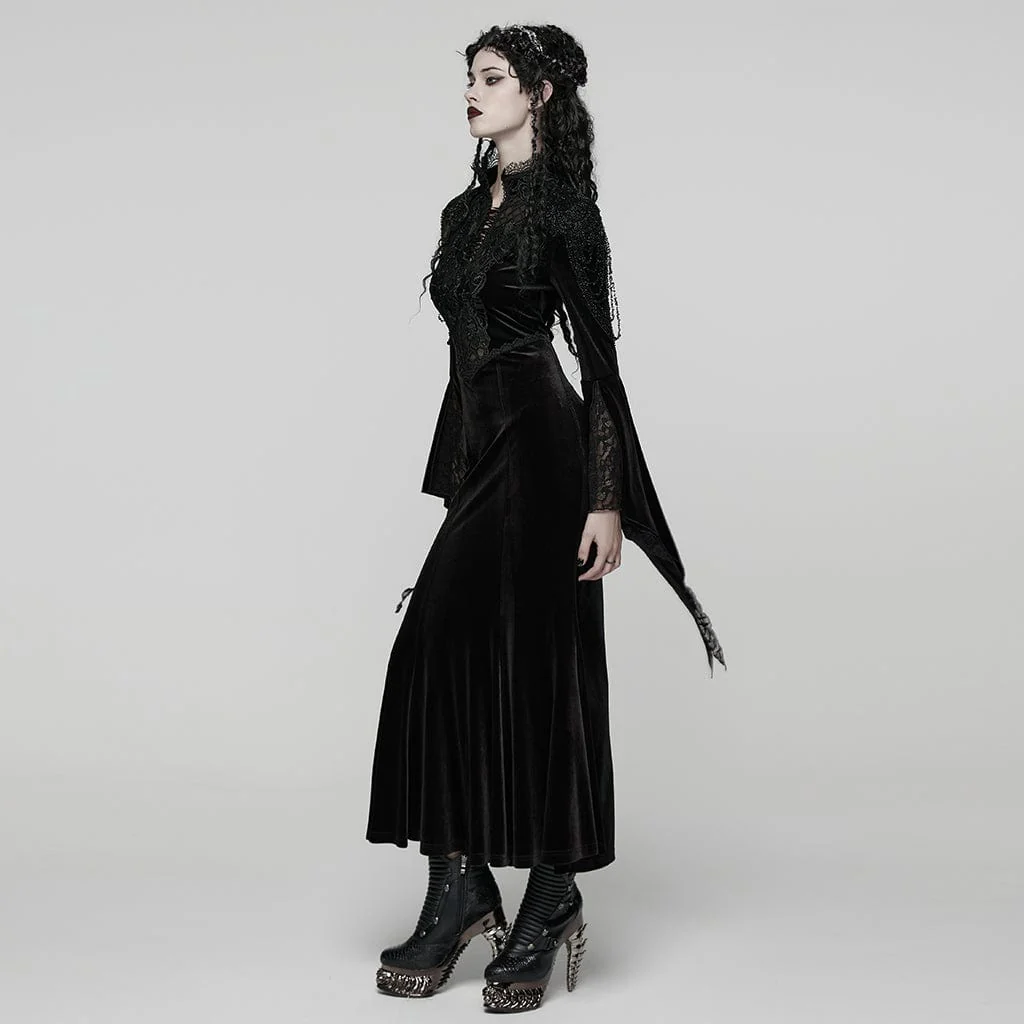 Women's Gothic Beaded Flare Sleeved Maxi Dress Witch Dress Wedding Dress - Image 3