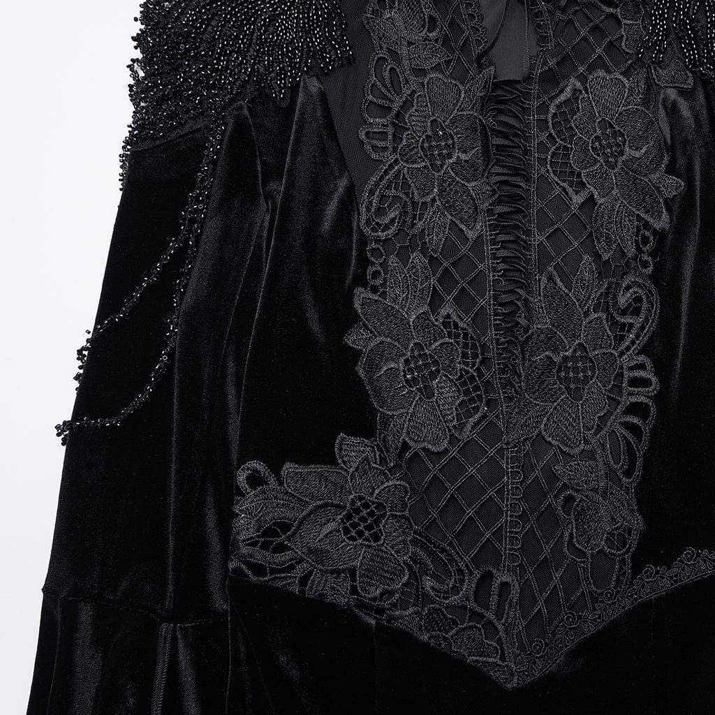 Women's Gothic Beaded Flare Sleeved Maxi Dress Witch Dress Wedding Dress - Image 6