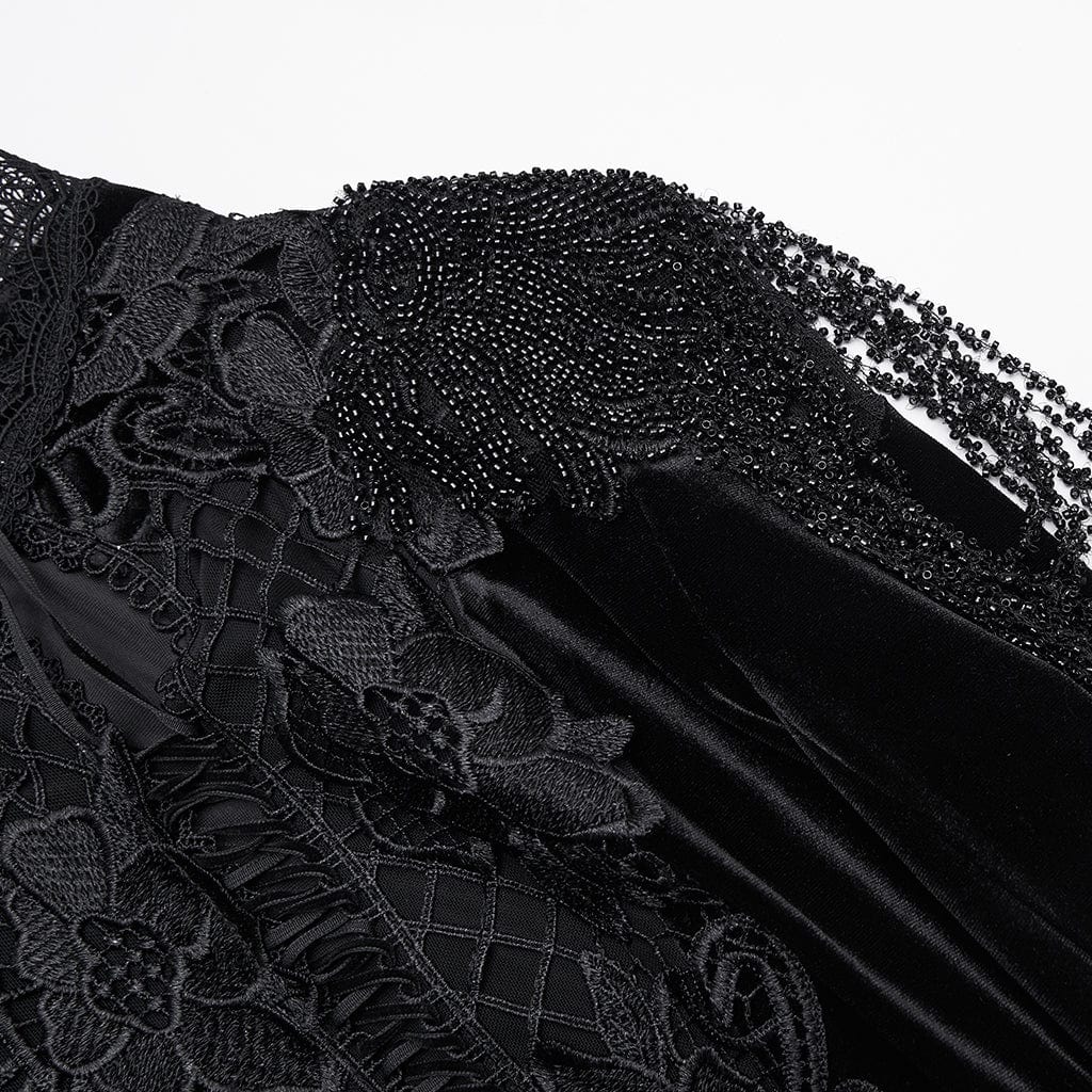 Women's Gothic Beaded Flare Sleeved Maxi Dress Witch Dress Wedding Dress - Image 7