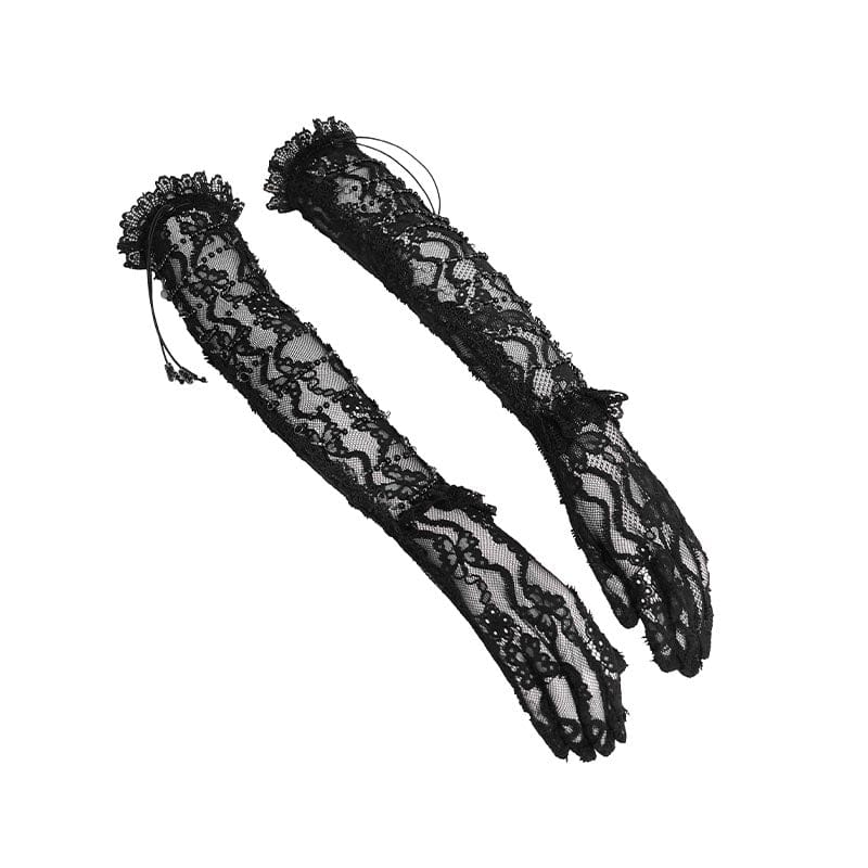 Women's Gothic Beaded Floral Lace Long Gloves - Image 6