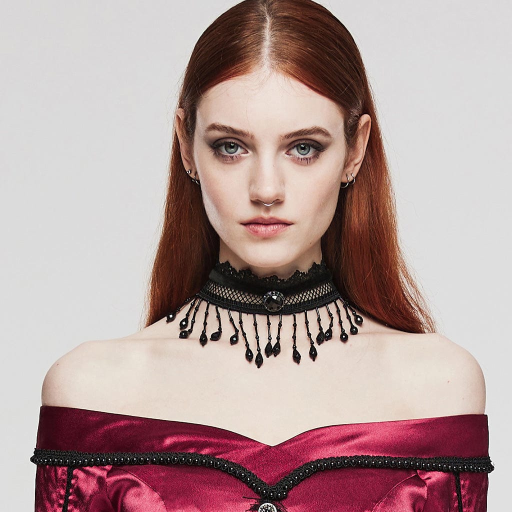Women's Gothic Beaded Lace Choker