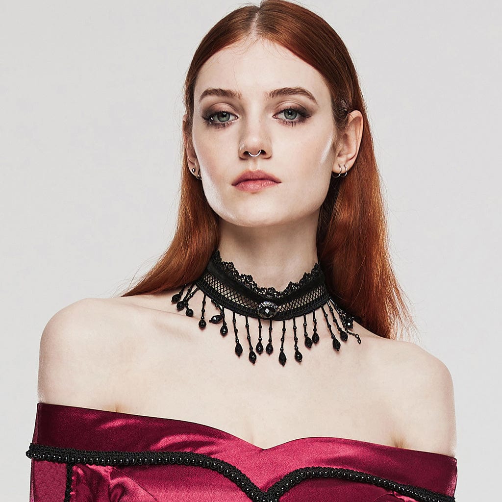 Women's Gothic Beaded Lace Choker - Image 2