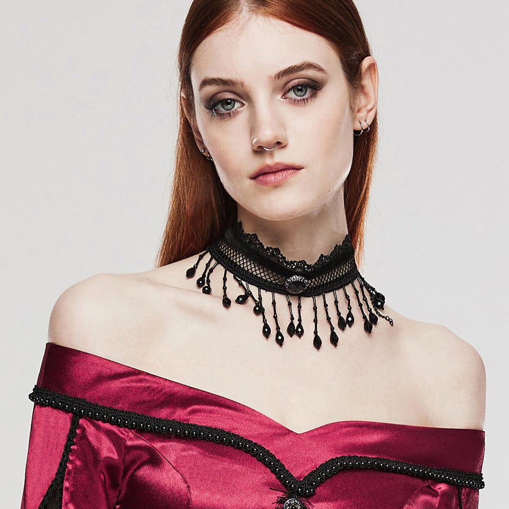 Women's Gothic Beaded Lace Choker - Image 3
