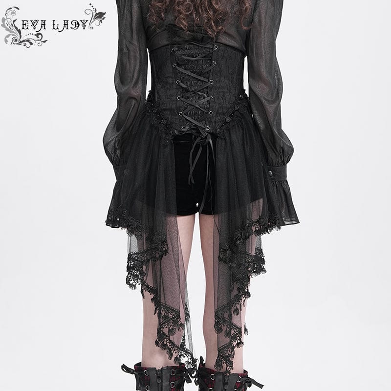 Women's Gothic Beaded Mesh Splice Lace-up Underbust Corset - Image 5