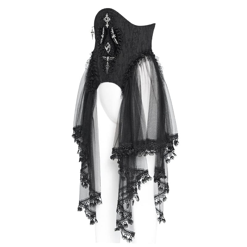 Women's Gothic Beaded Mesh Splice Lace-up Underbust Corset - Image 9
