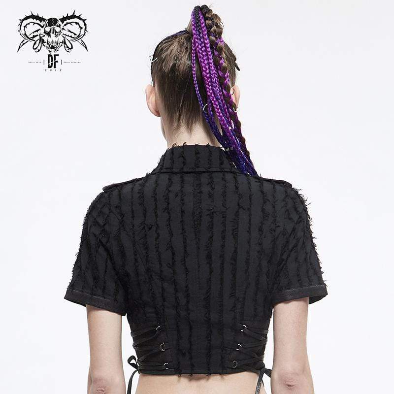 Women's Gothic Black Collared Short Shirts - Image 3