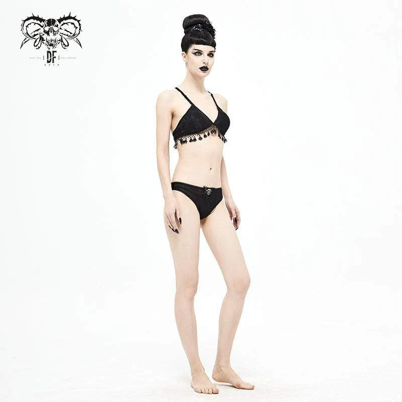 Women's Gothic Black Cross Over Shoulder Strap Bikini - Image 5