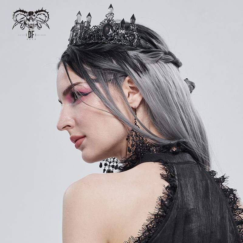 Women's Gothic Black Crystal Stone Crown - Image 3