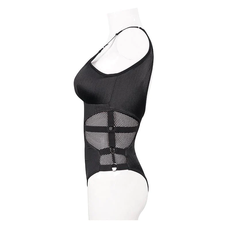 Women's Gothic Black Cutout Net Insert One Piece Swimsuit - Image 7
