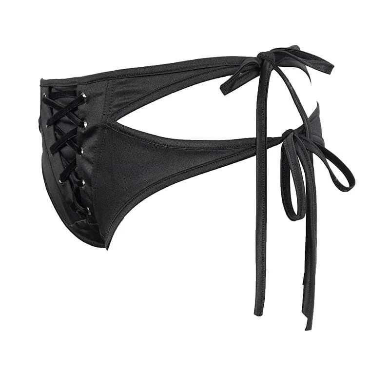 Women's Gothic Black Lace-up Detailed Bikini Bottoms - Image 5