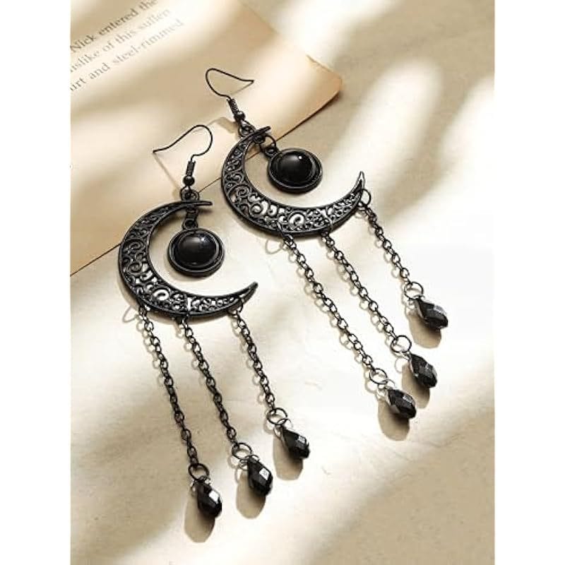 Women's Gothic Black Moon Drop Dangle Earrings - Image 5