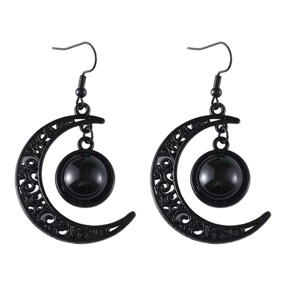 Women's Gothic Black Moon Earrings