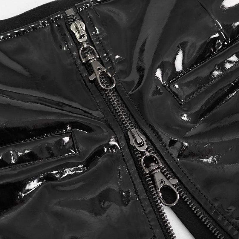 Women's Gothic Black Net Inset Sexy PU Leather Shorts - Image 6