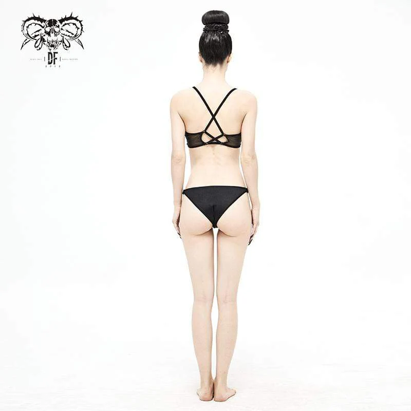 Women's Gothic Black Net Overlay Triangle Bikini - Image 5