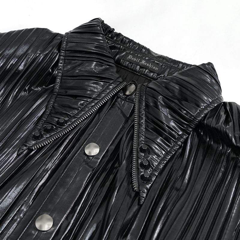 Women's Gothic Black Shimmer Long Ruffle Sleeved Shirts - Image 8
