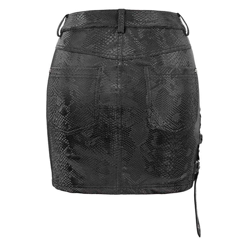 Women's Gothic Black Snakeskin Short Skirts - Image 6