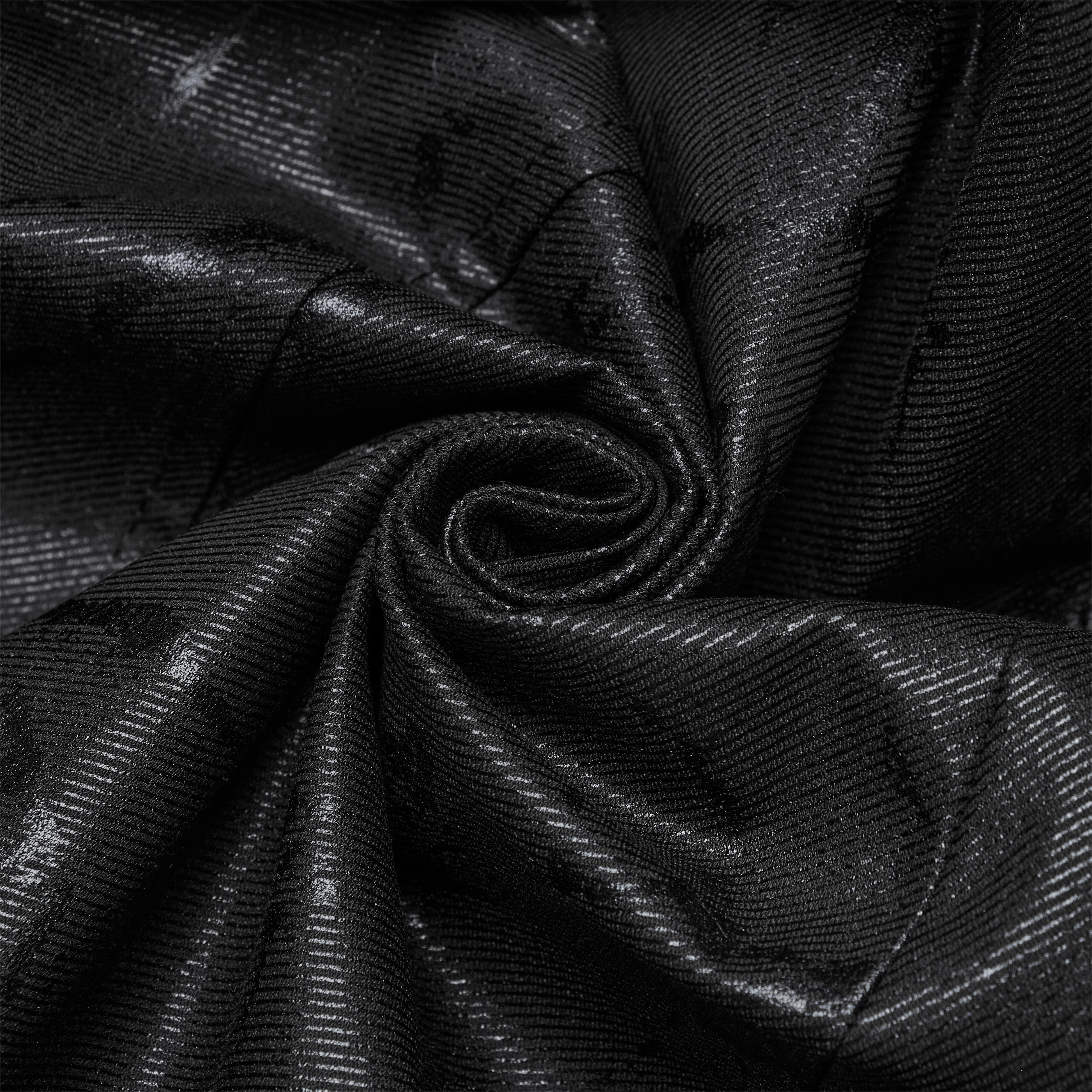 Women's Gothic Black Stretch Twill Fabric Chef Faux Leather Coat - Image 6