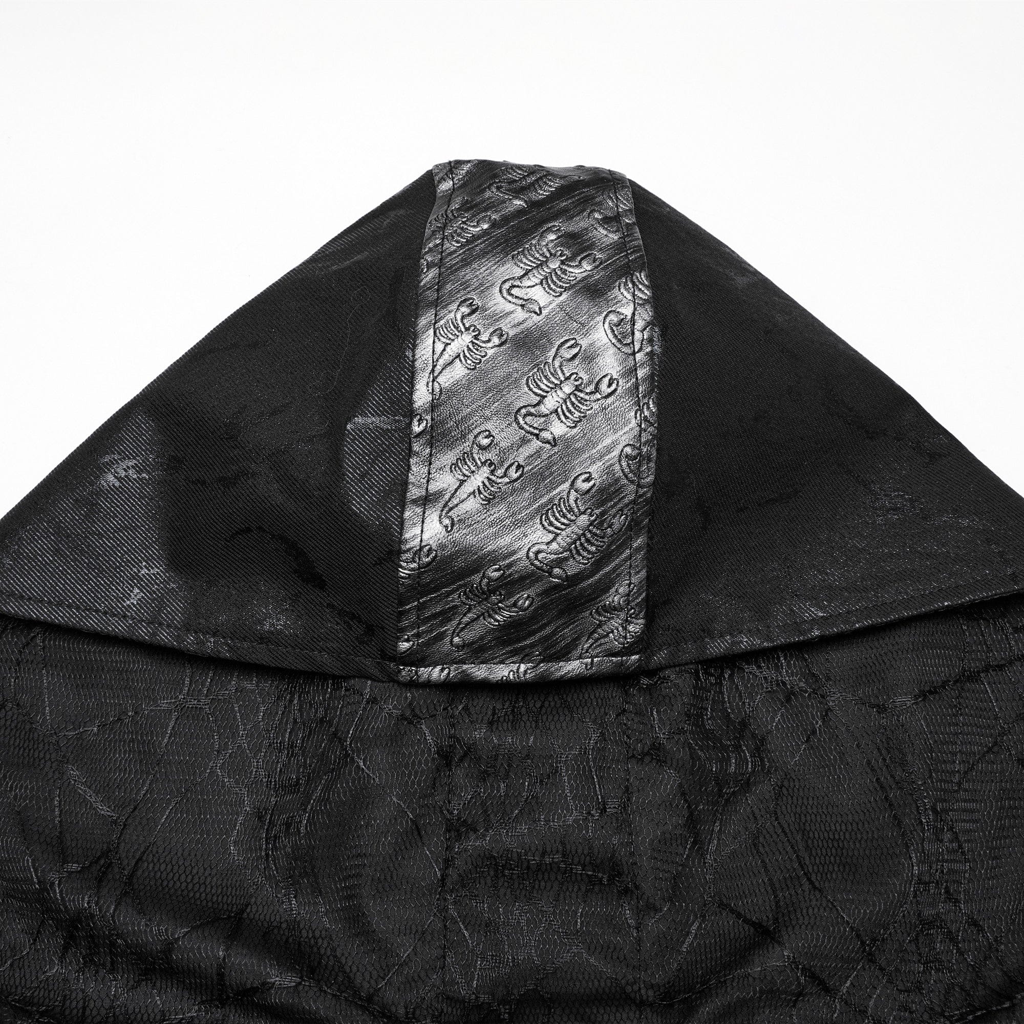 Women's Gothic Black Stretch Twill Fabric Chef Faux Leather Coat - Image 7