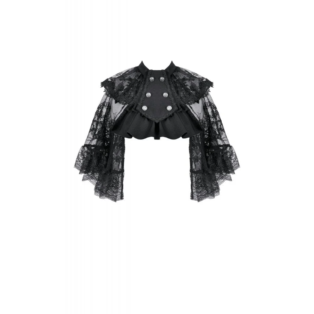Women's Gothic Bouble-breasted Floral Lace Cape - Image 12