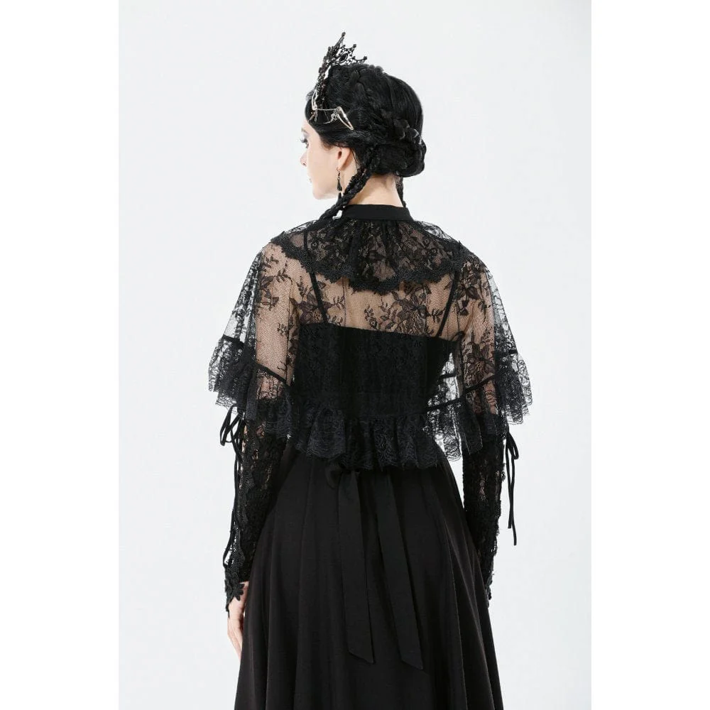 Women's Gothic Bouble-breasted Floral Lace Cape - Image 3