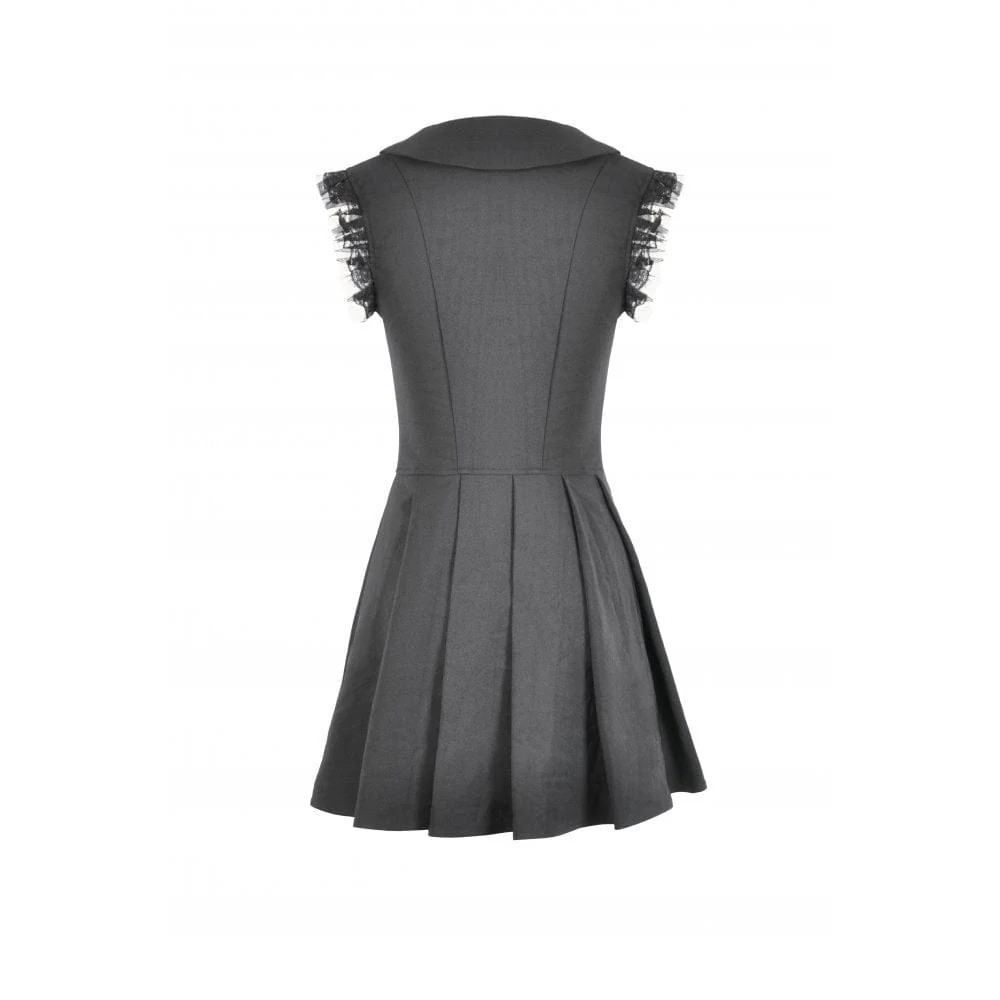 Women's Gothic Bowknot Pleated Sleeveless Dress Graduation Dress - Image 14