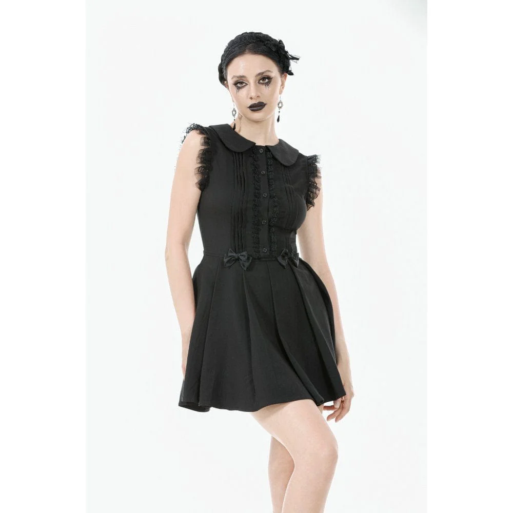 Women's Gothic Bowknot Pleated Sleeveless Dress Graduation Dress - Image 2