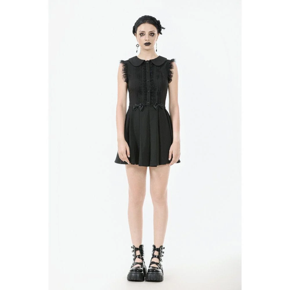 Women's Gothic Bowknot Pleated Sleeveless Dress Graduation Dress - Image 5