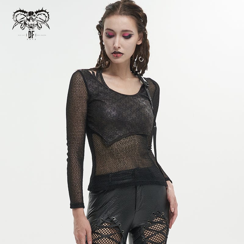 Women's Gothic Buckle Mesh Shirt - Image 2
