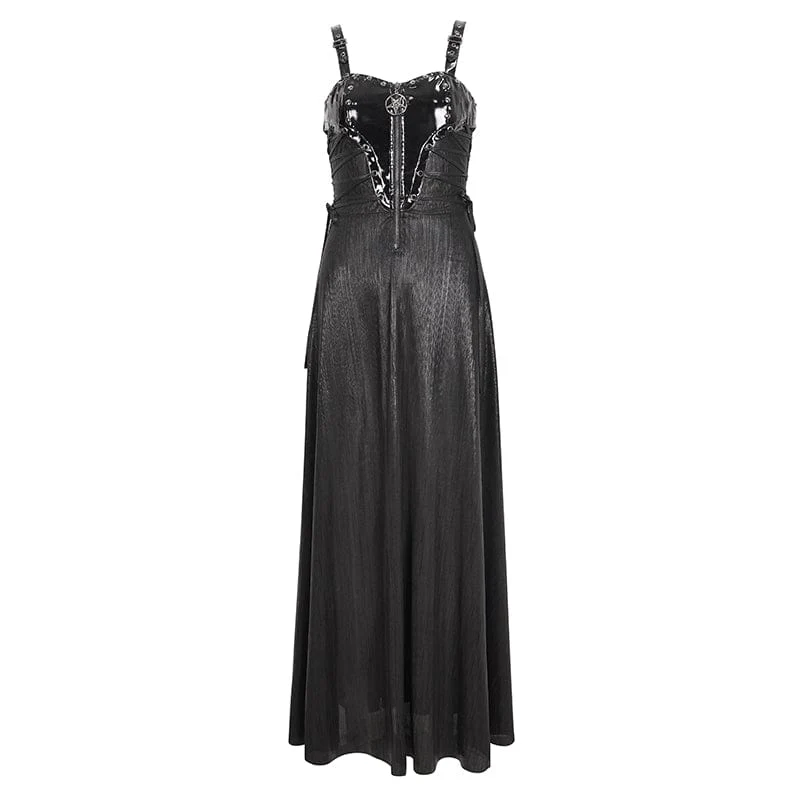 Women's Gothic Buckle Strap Eyelets Maxi Dress - Image 6