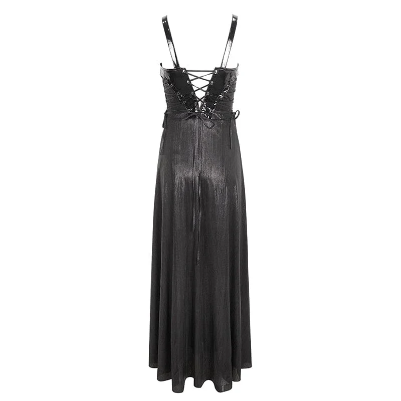 Women's Gothic Buckle Strap Eyelets Maxi Dress - Image 8