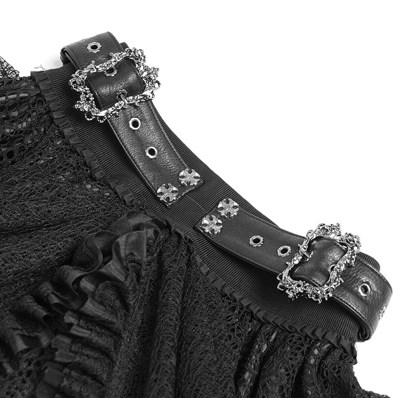 Women's Gothic Buckle Strap Multilayer Hem Skirt Black - Image 10