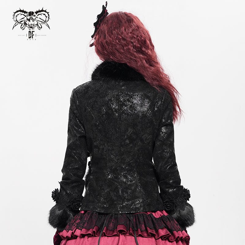 Women's Gothic Buckle Strap Rose Floral Embroidered Coat - Image 6