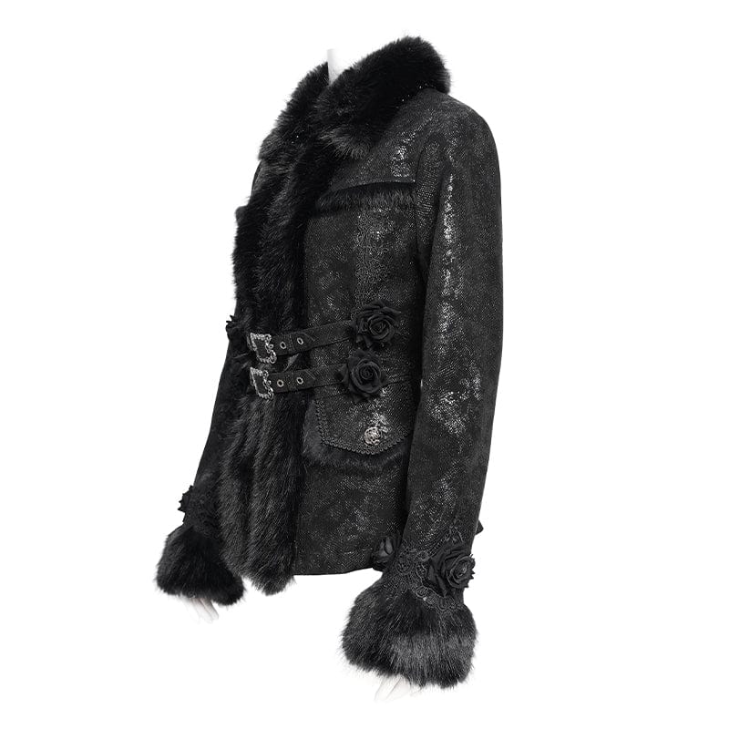 Women's Gothic Buckle Strap Rose Floral Embroidered Coat - Image 9