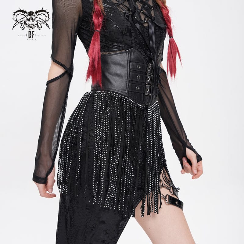 Women's Gothic Buckle Strap Tassels Lace-up Underbust Corset - Image 3