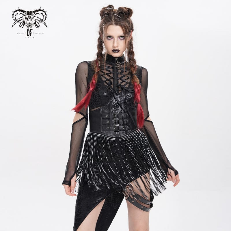 Women's Gothic Buckle Strap Tassels Lace-up Underbust Corset - Image 4