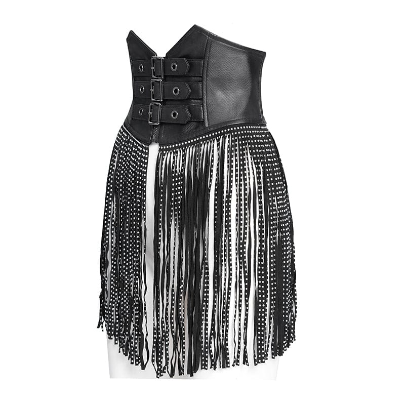 Women's Gothic Buckle Strap Tassels Lace-up Underbust Corset - Image 7