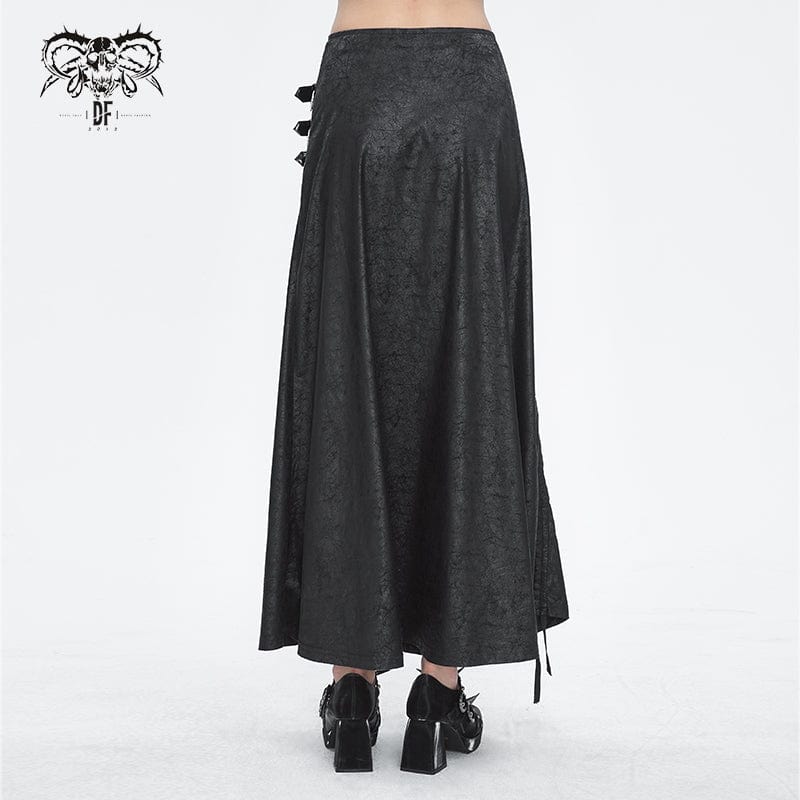 Women's Gothic Buckle Stud Side Slit Long Skirt - Image 3
