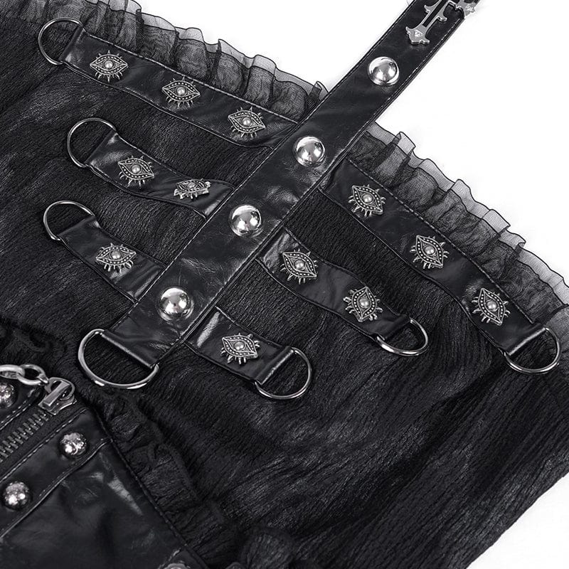 Women's Gothic Buckle-up Halter Mesh Short Dress - Image 11
