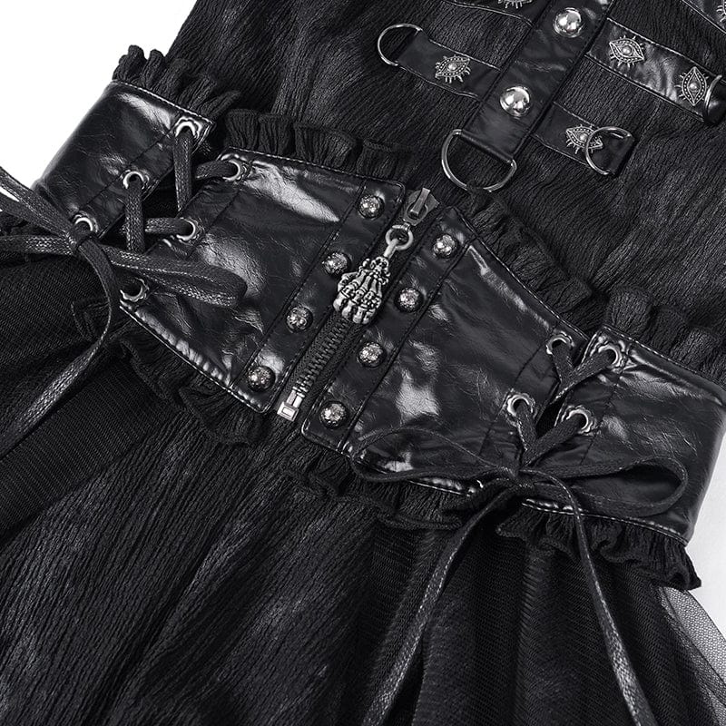 Women's Gothic Buckle-up Halter Mesh Short Dress - Image 12