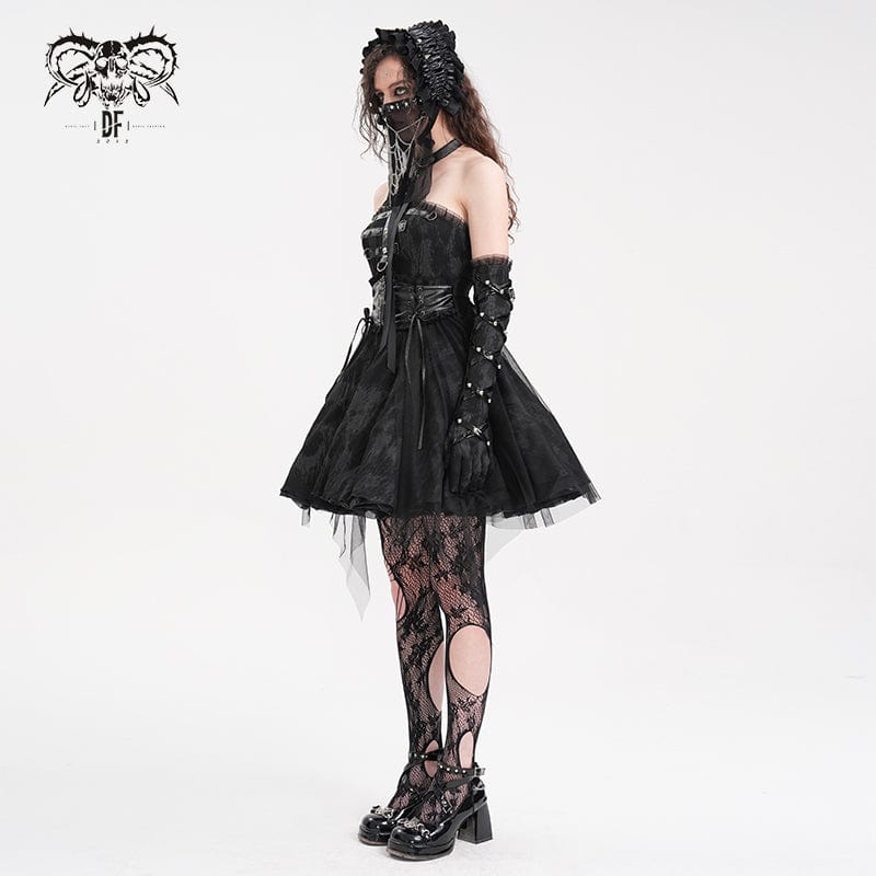 Women's Gothic Buckle-up Halter Mesh Short Dress - Image 5
