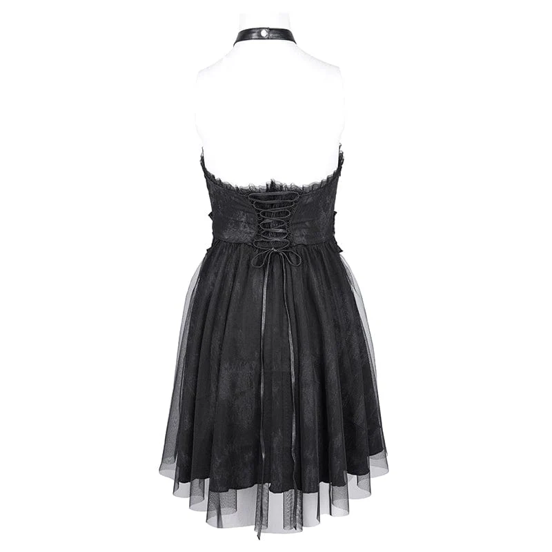 Women's Gothic Buckle-up Halter Mesh Short Dress - Image 9