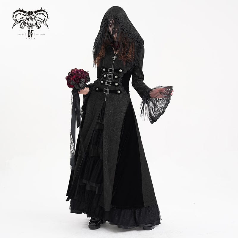 Women's Gothic Buckle-up Tassels Jacket with Hood - Image 3