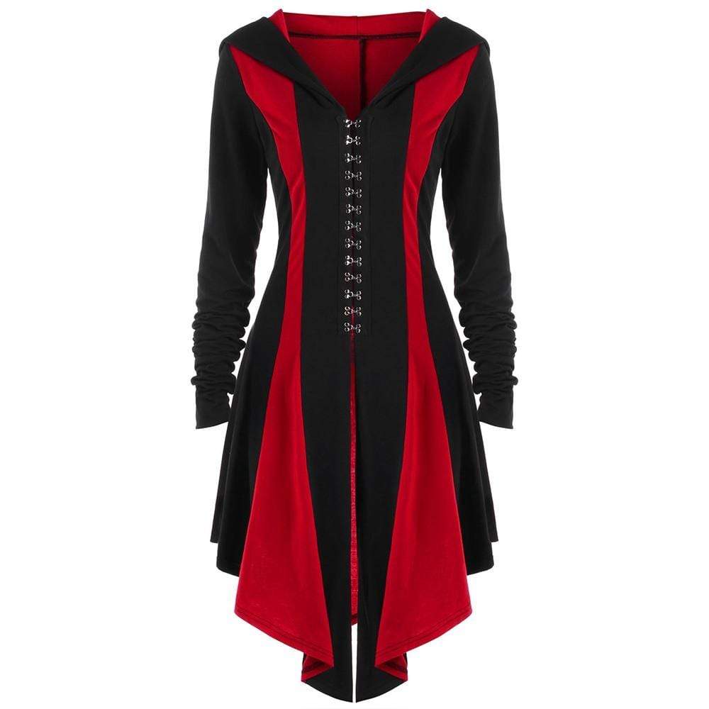 Women's Gothic Buckles Full Sleeved Hooded Irregular hem Cardigan Coats - Image 3