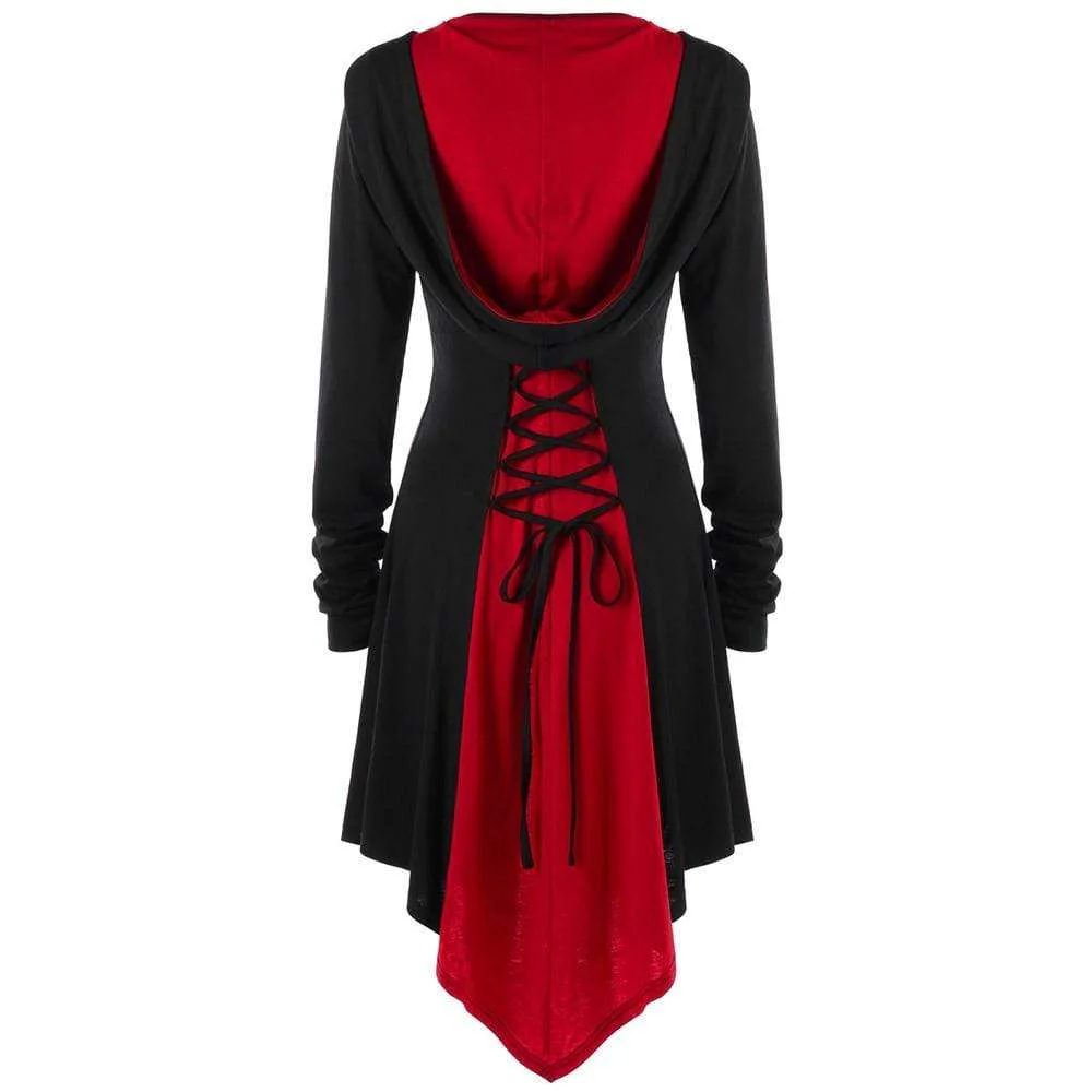 Women's Gothic Buckles Full Sleeved Hooded Irregular hem Cardigan Coats - Image 4