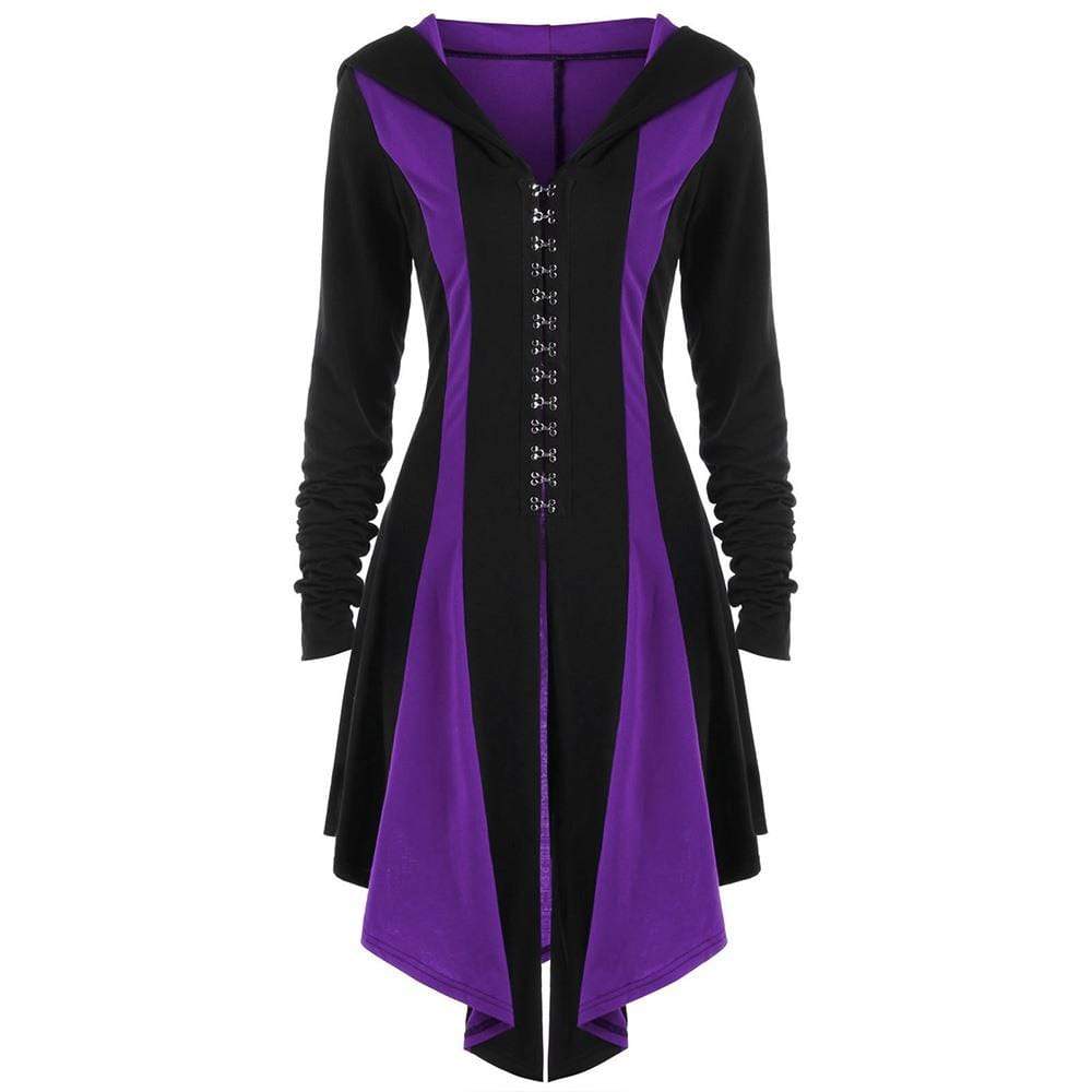 Women's Gothic Buckles Full Sleeved Hooded Irregular hem Cardigan Coats - Image 5