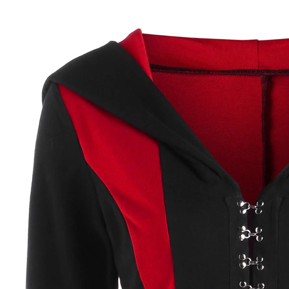 Women's Gothic Buckles Full Sleeved Hooded Irregular hem Cardigan Coats - Image 8