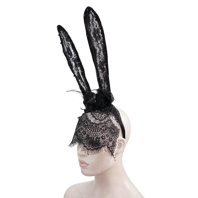 Women's Gothic Bunny Ears Floral Lace Headband - Image 5