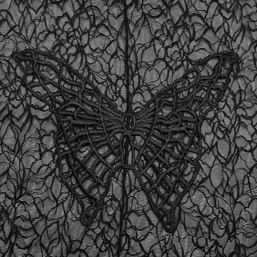 Women's Gothic Butterfly Embroidered Floral Mesh Top - Image 6