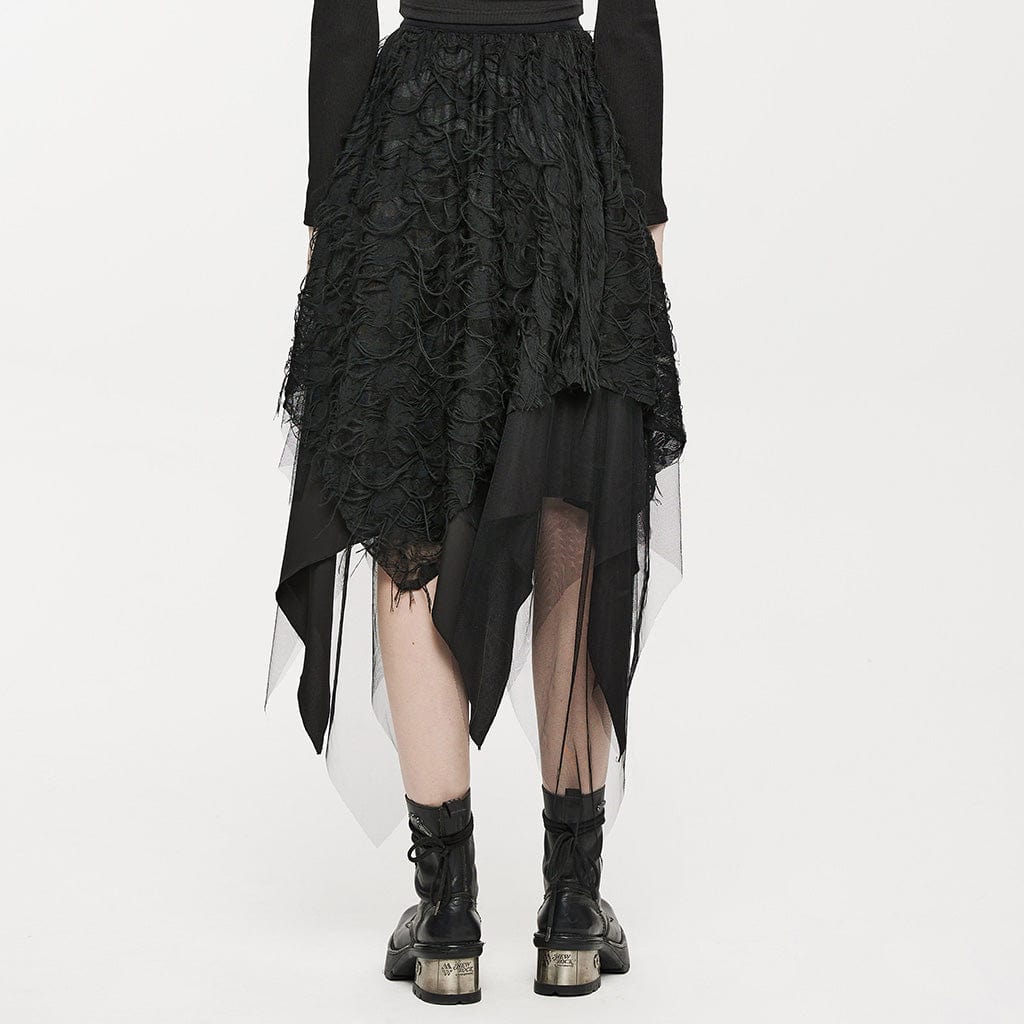 Women's Gothic Butterfly Ripped Irregular Hem Skirt - Image 3