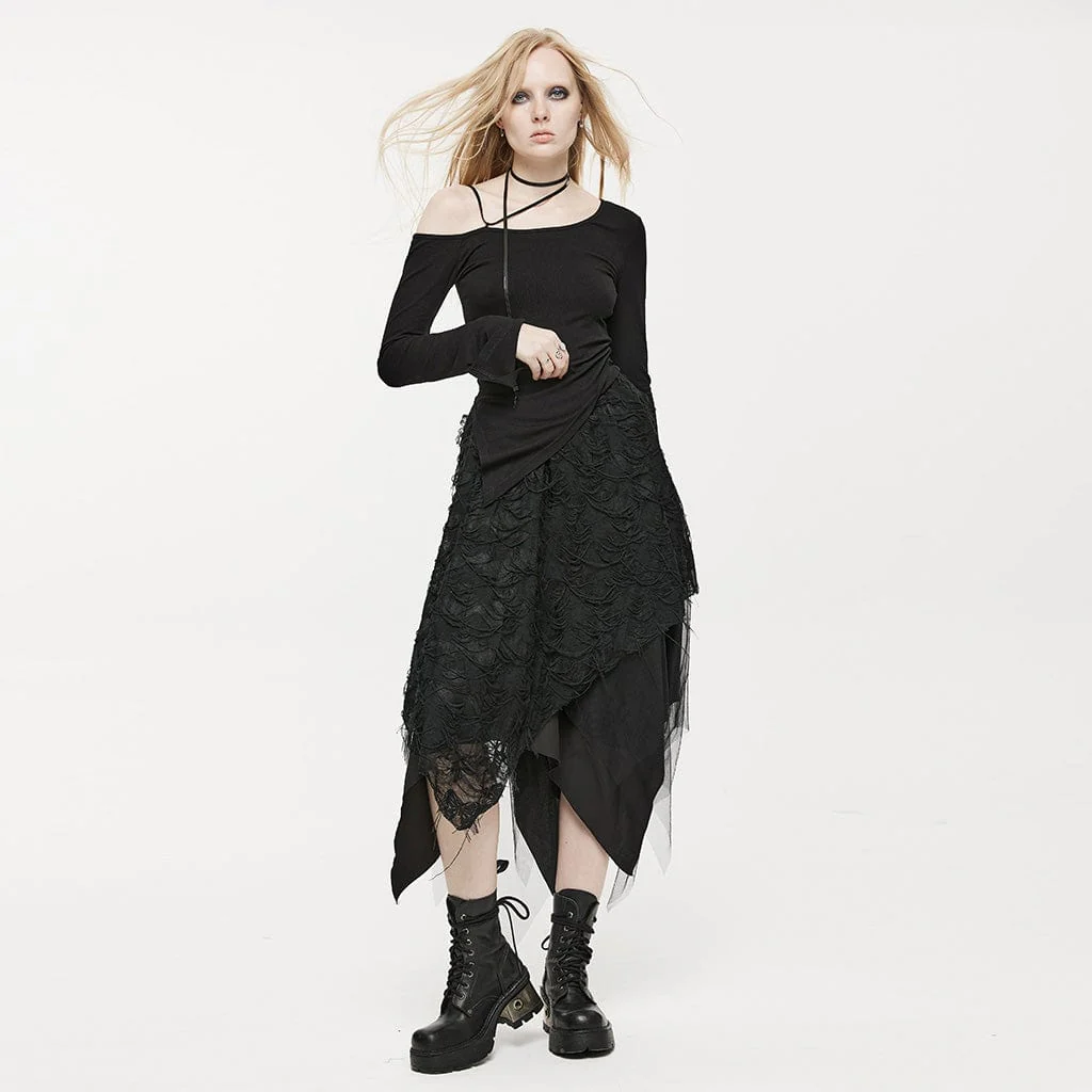 Women's Gothic Butterfly Ripped Irregular Hem Skirt - Image 4